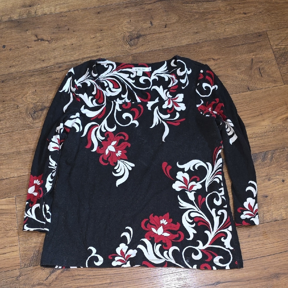 Chico's Black and Red Floral Top